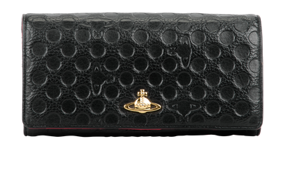 Vivienne Westwood Embossed Continental Wallet, &pound;50, Handbags, Black, Leather, Front view
